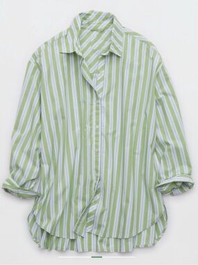 NWT Aerie oversized green striped button up